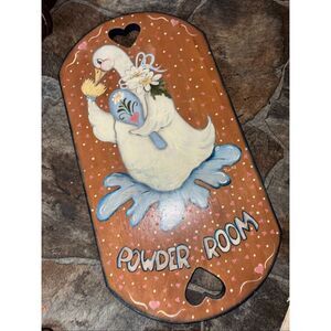 Vintage Goose hand-painted wooden plaque Powder Room